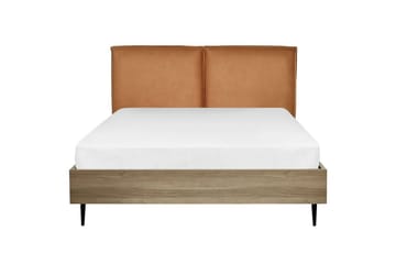 Seng med lamellramme Limanton - Brun, lyst tre, svart/kunstlær, Brun, lys tre, svart/Kunstskinn, 140x200 cm - Møbler - Senger - Sengeramme & sengestamme