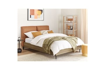 Seng med lamellramme Limanton - Brun, lyst tre, svart/kunstlær, Brun, lys tre, svart/Kunstskinn, 140x200 cm - Møbler - Senger - Sengeramme & sengestamme