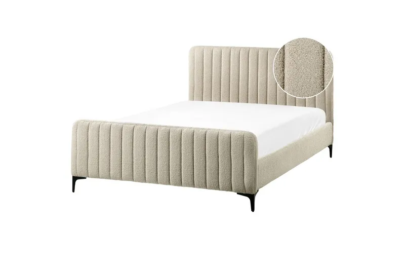 Seng med lamellramme Lunan, Beige, svart/Bouclé, 140x200 cm