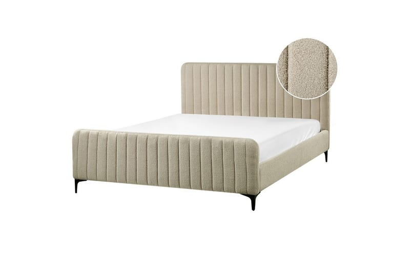 Seng med lamellramme Lunan, Beige, svart/Bouclé, 160x200 cm