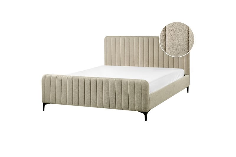 Seng med lamellramme Lunan - Beige, svart/Bouclé, 160x200 cm - Møbler - Senger - Sengeramme & sengestamme