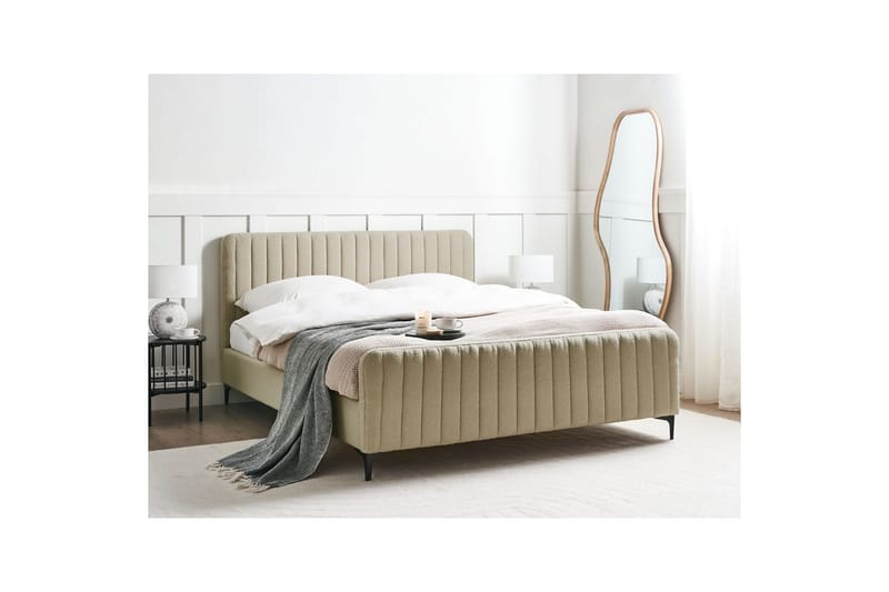 Seng med lamellramme Lunan - Beige, svart/Bouclé, 160x200 cm - Møbler - Senger - Sengeramme & sengestamme