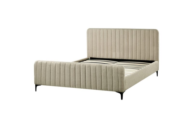 Seng med lamellramme Lunan - Beige, svart/Bouclé, 160x200 cm - Møbler - Senger - Sengeramme & sengestamme