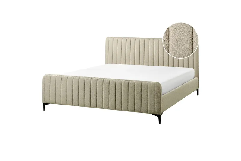 Seng med lamellramme Lunan, Beige, svart/Bouclé, 180x200 cm
