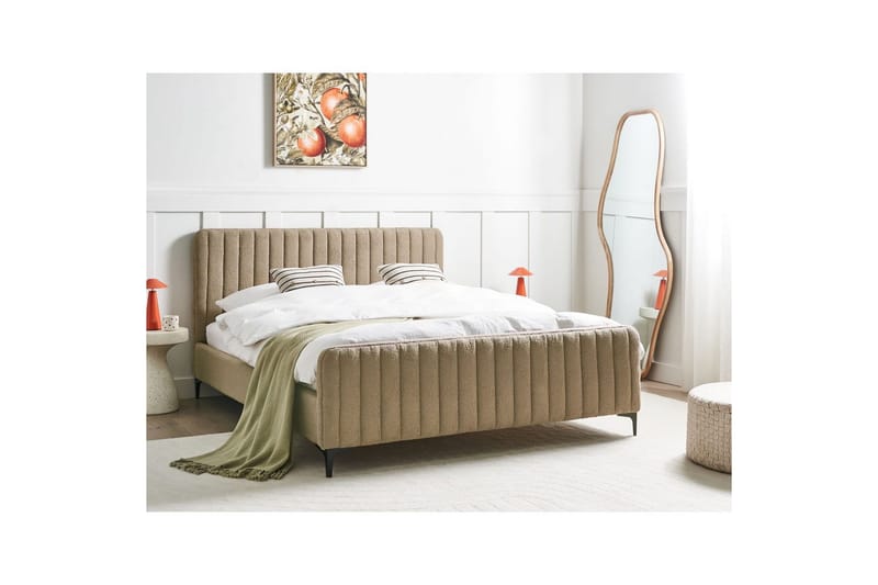Seng med lamellramme Lunan - Taupe, svart/Bouclé, 160x200 cm - Møbler - Senger - Sengeramme & sengestamme