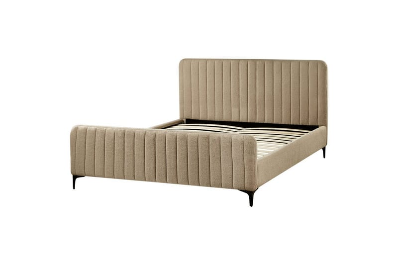 Seng med lamellramme Lunan - Taupe, svart/Bouclé, 160x200 cm - Møbler - Senger - Sengeramme & sengestamme