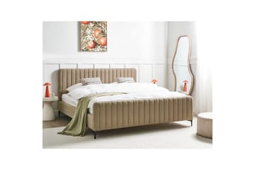 Seng med lamellramme Lunan - Taupe, svart/Bouclé, 180x200 cm - Møbler - Senger - Sengeramme & sengestamme