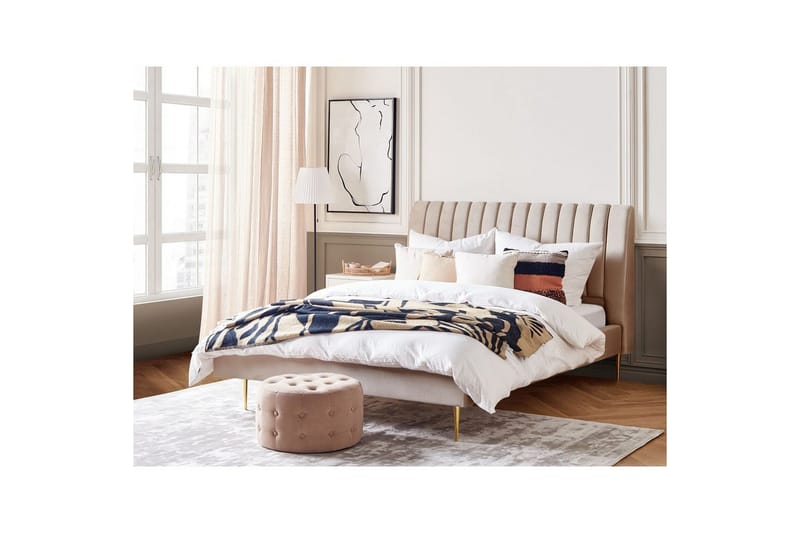 Seng med lamellramme Marville - Beige, gull, Beige, Gull, 180x200 cm - Møbler - Senger - Sengeramme & sengestamme