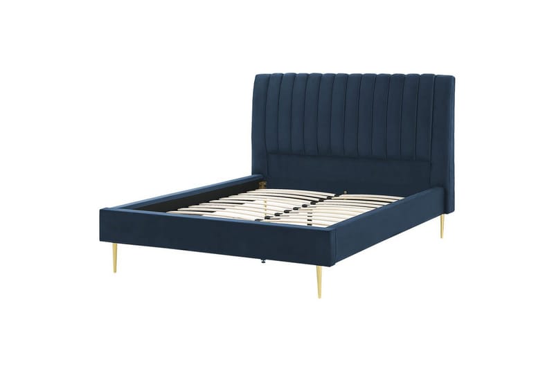 Seng med lamellramme Marville, Blå, gull, 140x200 cm