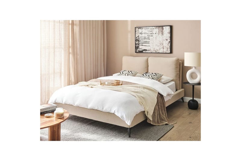 Seng med lamellramme Melle - Beige/Bouclé, 140x200 cm - Møbler - Senger - Sengeramme & sengestamme