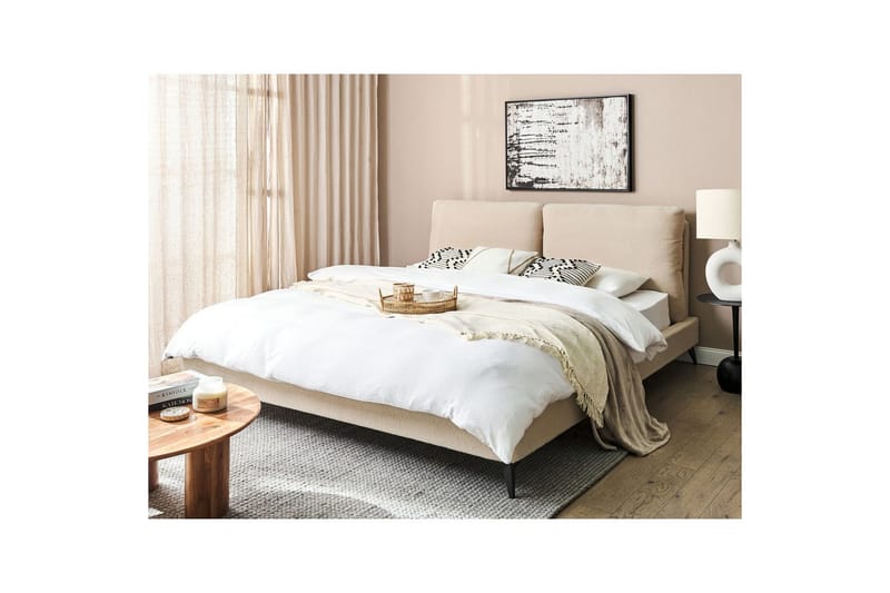 Seng med lamellramme Melle - Beige/Bouclé, 180x200 cm - Møbler - Senger - Sengeramme & sengestamme