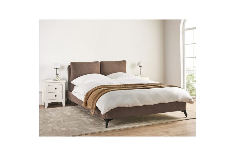 Seng med lamellramme Melle - Brun, Svart/Bouclé, 140x200 cm - Møbler - Senger - Sengeramme & sengestamme