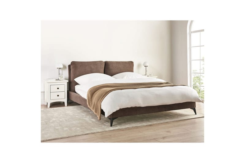 Seng med lamellramme Melle - Brun, Svart/Bouclé, 160x200 cm - Møbler - Senger - Sengeramme & sengestamme