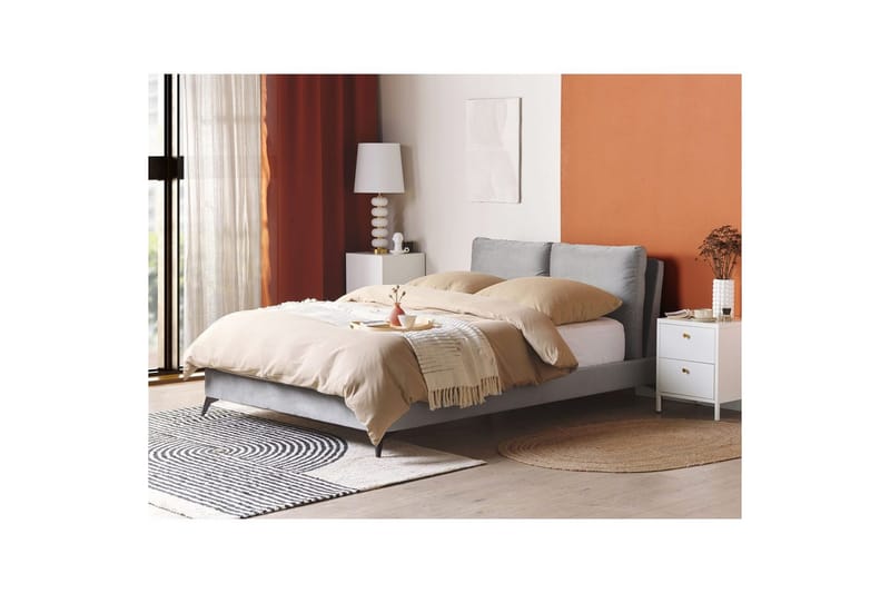 Seng med lamellramme Melle - Grå, svart/Fløyel, 140x200 cm - Møbler - Senger - Sengeramme & sengestamme