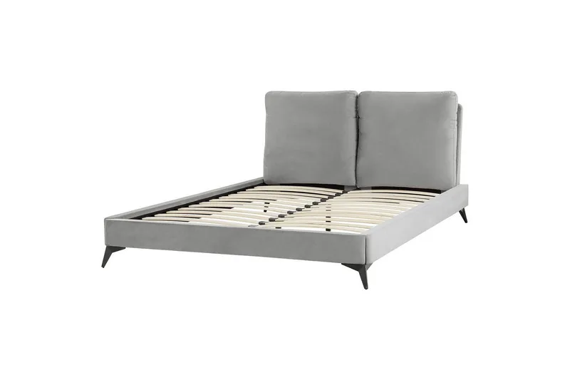 Seng med lamellramme Melle, Grå, svart/Fløyel, 140x200 cm