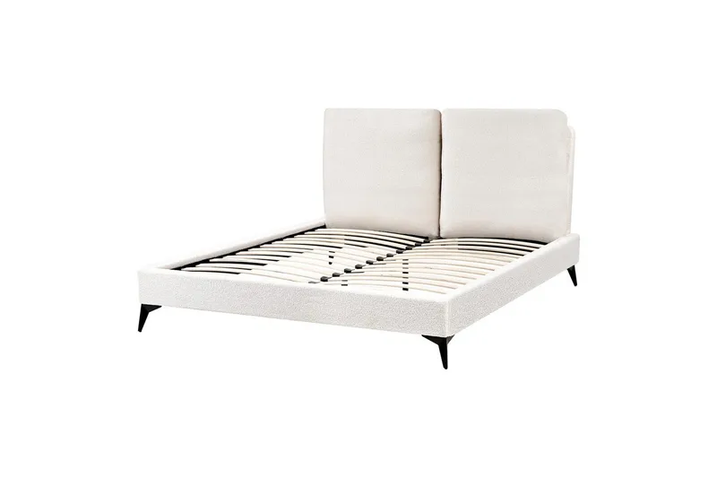 Seng med lamellramme Melle, Hvit, Svart/Bouclé, 140x200 cm