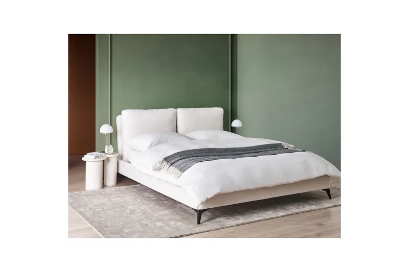 Seng med lamellramme Melle - Hvit, Svart/Bouclé, 160x200 cm - Møbler - Senger - Sengeramme & sengestamme