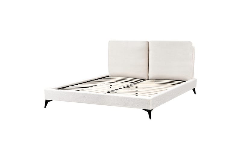 Seng med lamellramme Melle - Hvit, Svart/Bouclé, 160x200 cm - Møbler - Senger - Sengeramme & sengestamme