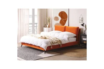 Seng med lamellramme Melle - Oransje, svart/Fløyel, Oransje, svart/fløyel, 160x200 cm - Møbler - Senger - Sengeramme & sengestamme