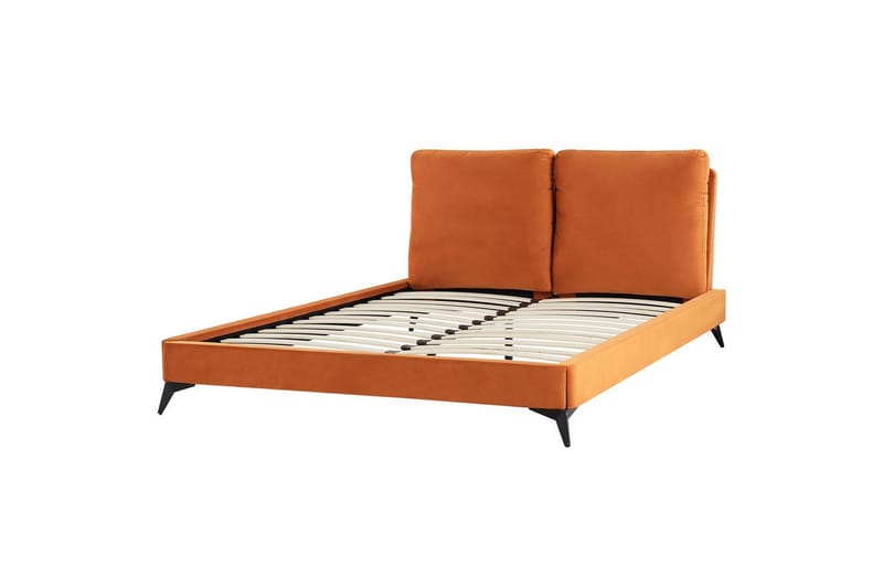Seng med lamellramme Melle - Oransje, svart/Fløyel, Oransje, svart/fløyel, 160x200 cm - Møbler - Senger - Sengeramme & sengestamme