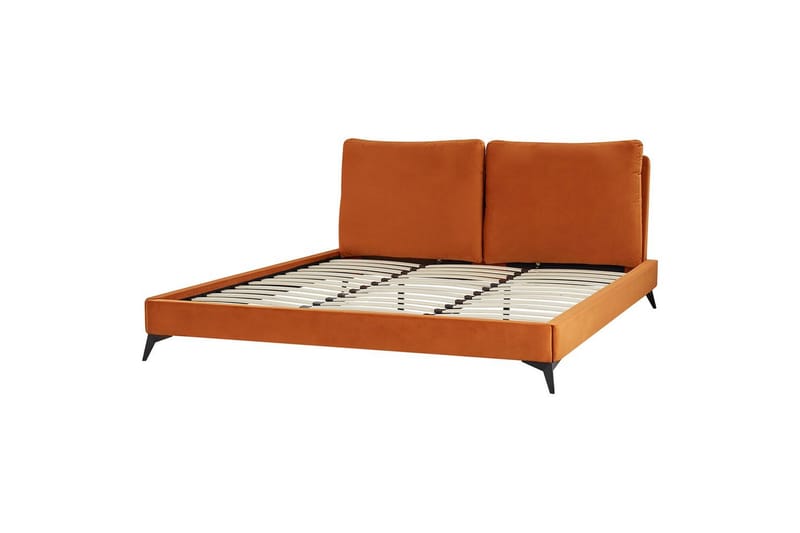 Seng med lamellramme Melle - Oransje, svart/Fløyel, Oransje, svart/fløyel, 180x200 cm - Møbler - Senger - Sengeramme & sengestamme
