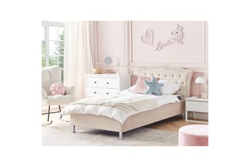 Seng med lamellramme Metz - Beige, Sølv/Fløyel, 90x200 cm - Møbler - Senger - Sengeramme & sengestamme