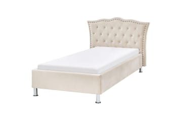 Seng med lamellramme Metz - Beige, Sølv/Fløyel, 90x200 cm - Møbler - Senger - Sengeramme & sengestamme