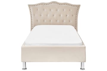 Seng med lamellramme Metz - Beige, Sølv/Fløyel, 90x200 cm - Møbler - Senger - Sengeramme & sengestamme