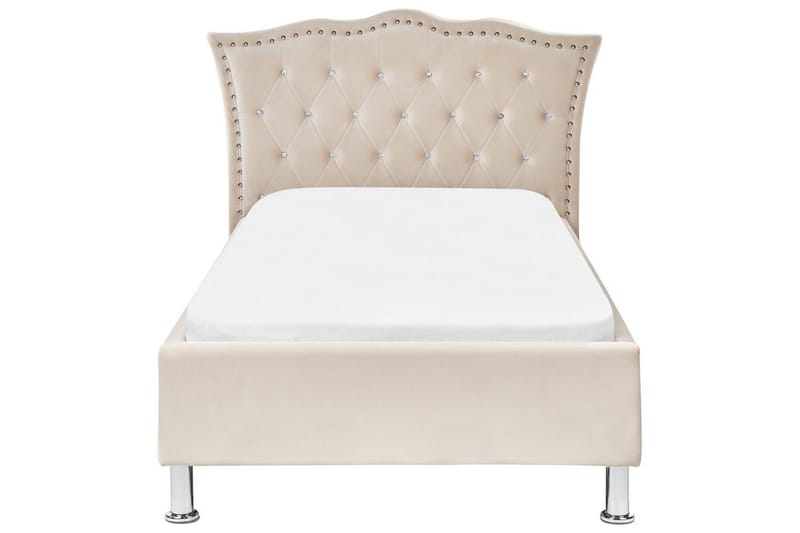 Seng med lamellramme Metz - Beige, Sølv/Fløyel, 90x200 cm - Møbler - Senger - Sengeramme & sengestamme