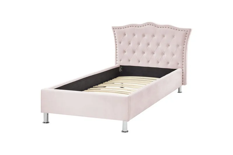 Seng med lamellramme Metz, Rosa, Sølv/Velur, Rosa, Sølv/Fløyel, 90x200 cm