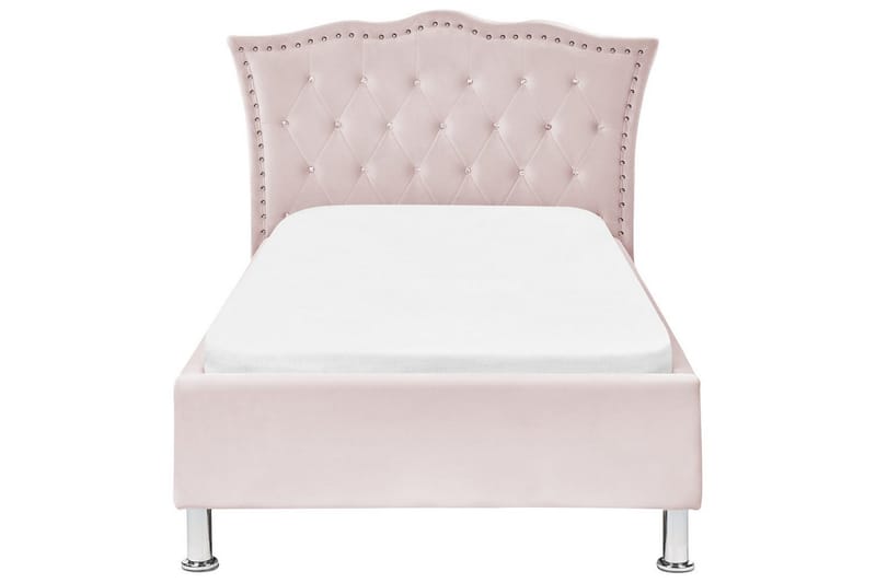 Seng med lamellramme Metz - Rosa, Sølv/Velur, Rosa, Sølv/Fløyel, 90x200 cm - Møbler - Senger - Sengeramme & sengestamme