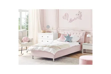 Seng med lamellramme Metz - Rosa, Sølv/Velur, Rosa, Sølv/Fløyel, 90x200 cm - Møbler - Senger - Sengeramme & sengestamme