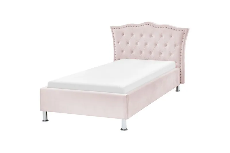 Seng med lamellramme Metz - Rosa, Sølv/Velur, Rosa, Sølv/Fløyel, 90x200 cm - Møbler - Senger - Sengeramme & sengestamme