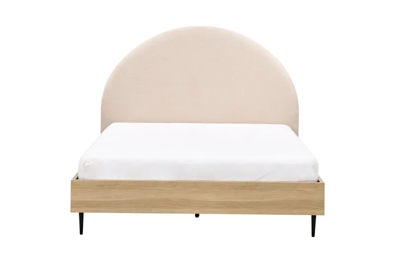 Seng med lamellramme Millay - Beige, lyst tre, svart/bouclé, Beige, lyst tre, svart/Bouclé, 140x200 cm - Møbler - Senger - Sengeramme & sengestamme