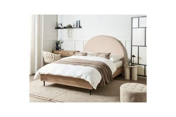 Seng med lamellramme Millay - Beige, lyst tre, svart/bouclé, Beige, lyst tre, svart/Bouclé, 140x200 cm - Møbler - Senger - Sengeramme & sengestamme