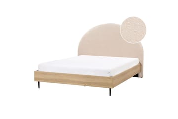 Seng med lamellramme Millay - Beige, lyst tre, svart/bouclé, Beige, lyst tre, svart/Bouclé, 140x200 cm - Møbler - Senger - Sengeramme & sengestamme