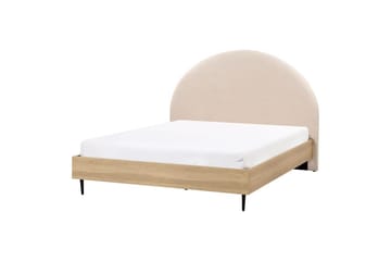 Seng med lamellramme Millay - Beige, lyst tre, svart/bouclé, Beige, lyst tre, svart/Bouclé, 160x200 cm - Møbler - Senger - Sengeramme & sengestamme