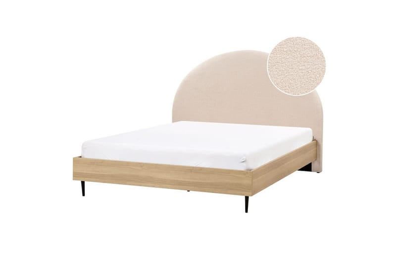 Seng med lamellramme Millay - Beige, lyst tre, svart/bouclé, Beige, lyst tre, svart/Bouclé, 160x200 cm - Møbler - Senger - Sengeramme & sengestamme