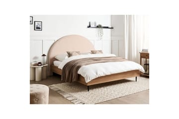 Seng med lamellramme Millay - Beige, lyst tre, svart/bouclé, Beige, lyst tre, svart/Bouclé, 160x200 cm - Møbler - Senger - Sengeramme & sengestamme