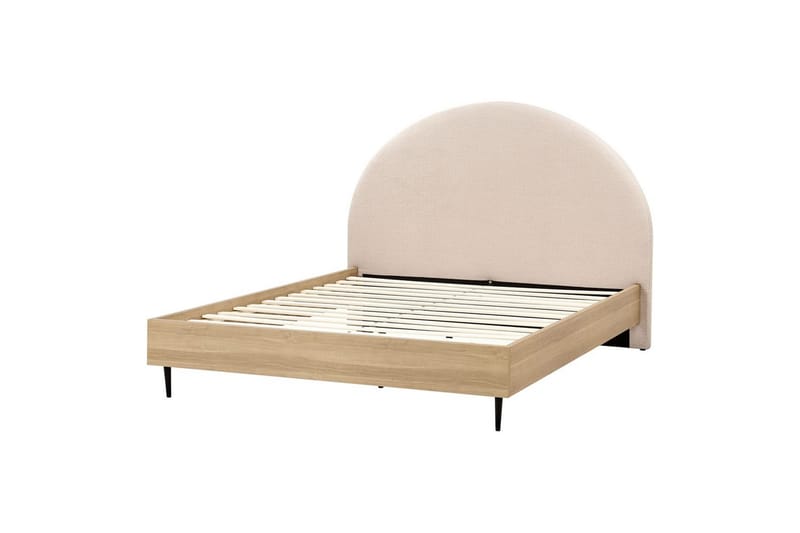 Seng med lamellramme Millay, Beige, lyst tre, svart/bouclé, Beige, lyst tre, svart/Bouclé, 160x200 cm