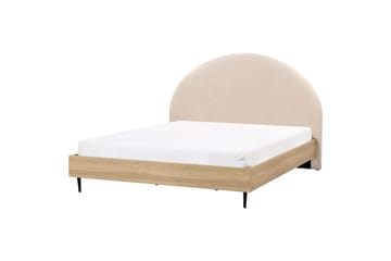 Seng med lamellramme Millay - Beige, lyst tre, svart/bouclé, Beige, lyst tre, svart/Bouclé, 180x200 cm - Møbler - Senger - Sengeramme & sengestamme