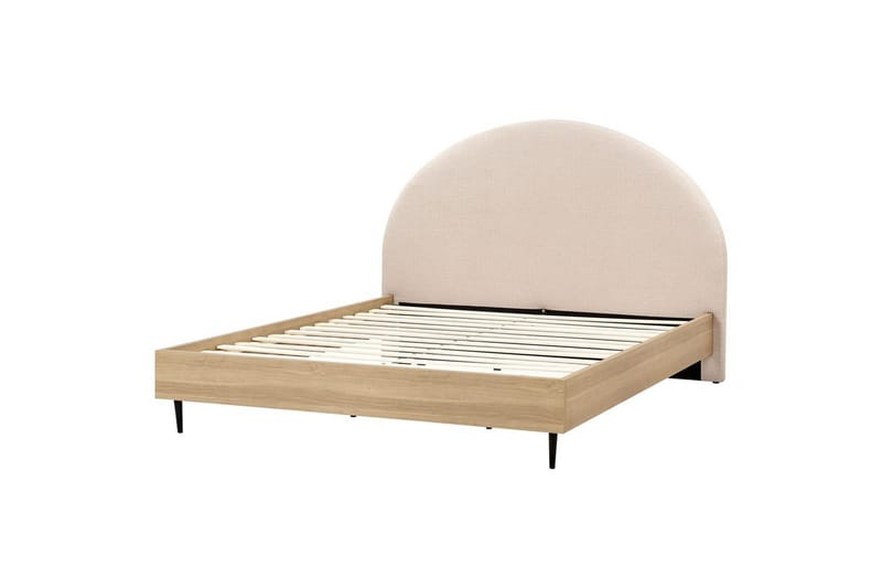 Seng med lamellramme Millay - Beige, lyst tre, svart/bouclé, Beige, lyst tre, svart/Bouclé, 180x200 cm - Møbler - Senger - Sengeramme & sengestamme
