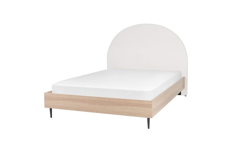 Seng med lamellramme Millay, Hvit, lyst tre, svart/Polyester, Hvit, lyst treverk, svart/polyester, 140x200 cm