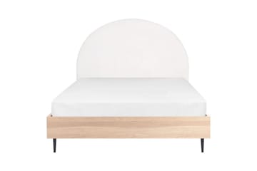 Seng med lamellramme Millay - Hvit, lyst tre, svart/Polyester, Hvit, lyst treverk, svart/polyester, 140x200 cm - Møbler - Senger - Sengeramme & sengestamme