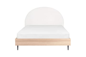 Seng med lamellramme Millay - Hvit, lyst tre, svart/Polyester, Hvit, lyst treverk, svart/polyester, 160x200 cm - Møbler - Senger - Sengeramme & sengestamme