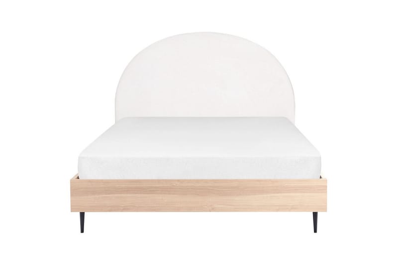 Seng med lamellramme Millay - Hvit, lyst tre, svart/Polyester, Hvit, lyst treverk, svart/polyester, 160x200 cm - Møbler - Senger - Sengeramme & sengestamme