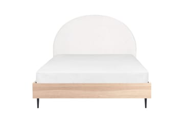 Seng med lamellramme Millay - Hvit, lyst tre, svart/Polyester, Hvit, lyst treverk, svart/polyester, 160x200 cm - Møbler - Senger - Sengeramme & sengestamme