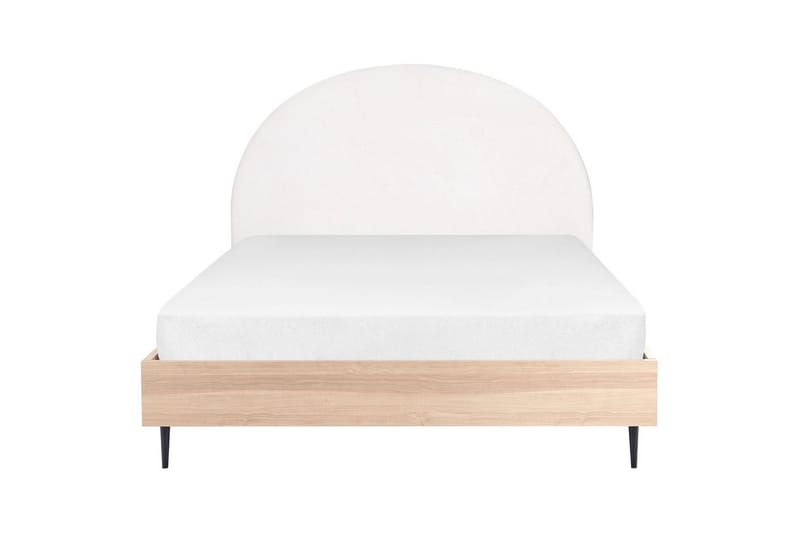 Seng med lamellramme Millay - Hvit, lyst tre, svart/Polyester, Hvit, lyst treverk, svart/polyester, 160x200 cm - Møbler - Senger - Sengeramme & sengestamme