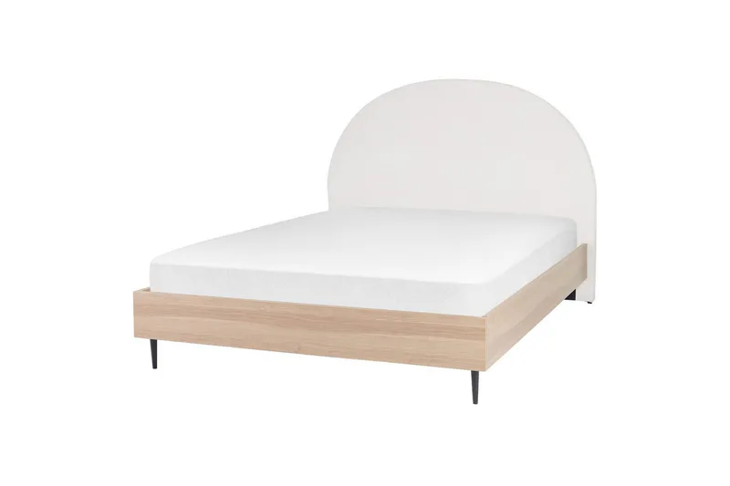 Seng med lamellramme Millay, Hvit, lyst tre, svart/Polyester, Hvit, lyst treverk, svart/polyester, 160x200 cm