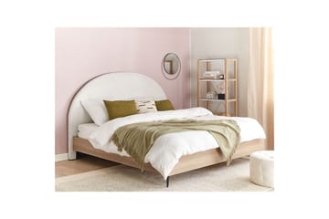 Seng med lamellramme Millay - Hvit, lyst tre, svart/Polyester, Hvit, lyst treverk, svart/polyester, 160x200 cm - Møbler - Senger - Sengeramme & sengestamme